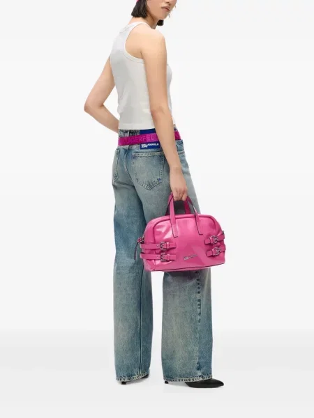 Кожена кожена чанта Karl Lagerfeld Jeans с катарама розово