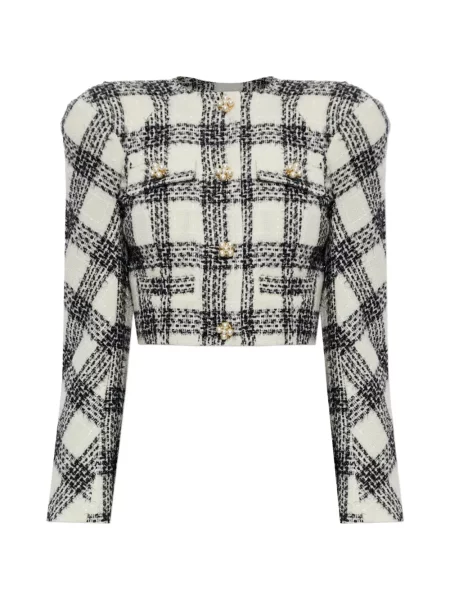 Geacă Vetements în carouri din tweed alb