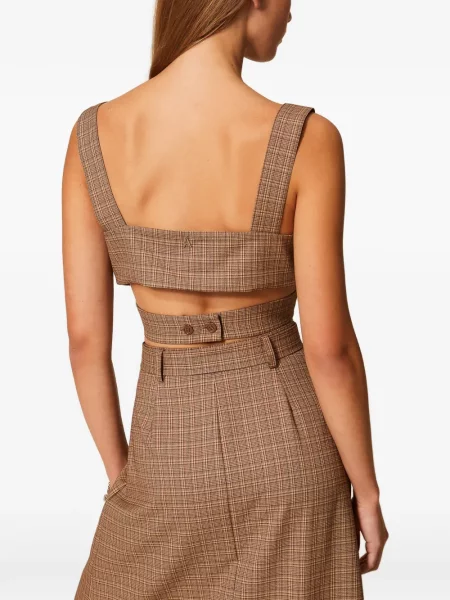 Cropp bluză Twinset în carouri maro