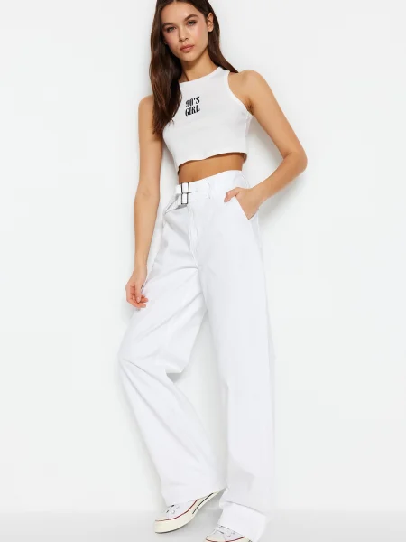 Blugi cu picior larg Trendyol alb