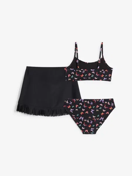 Bikini ze spódniczką kąpielową zestaw 3 cz. czarne