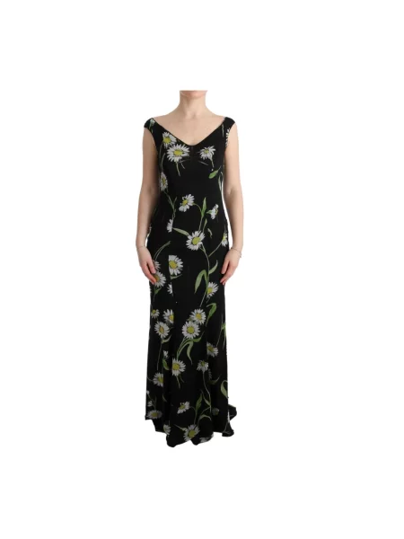 Sukienka maxi Dolce And Gabbana bez rękawów z nadrukiem z dekoltem w serek czarna