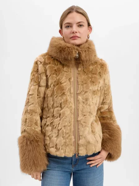 Kurtka z imitacji futra o kroju regular fit z zamkiem błyskawicznym dwustronnym model COLLECTIONS D' Marc Cain brązowa