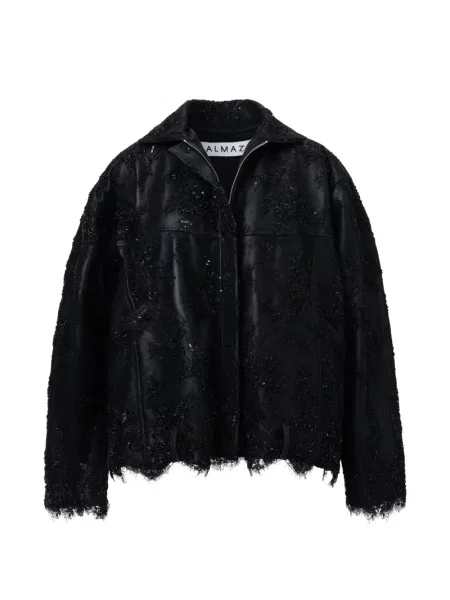 Geacă Almaz cu paiete cu model floral din dantelă negru
