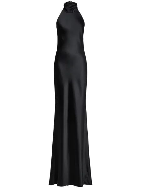 Rochie fără mâneci Ralph Lauren Collection din satin fără mâneci negru