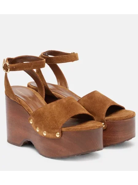 Sandale Gianvito Rossi din piele de căprioară cu pană maro