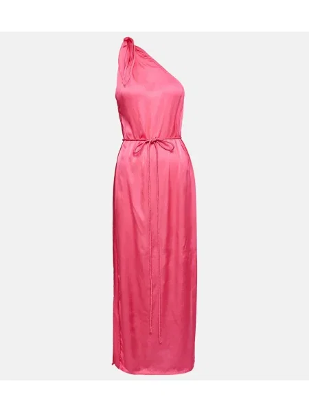 Rochie Poupette St Barth din satin cu un umăr gol roz
