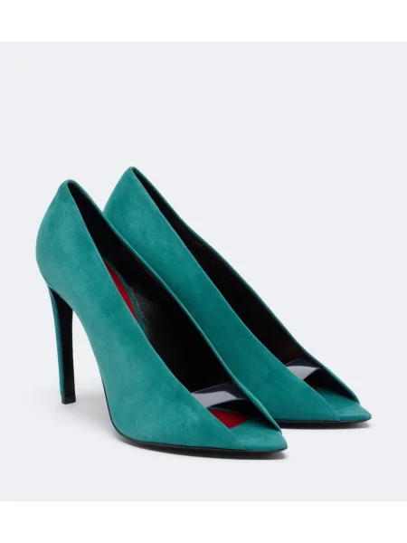 Pantofi cu toc Valentino Garavani din piele de căprioară verde
