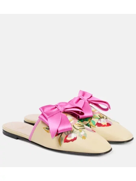 Kožené bačkory Valentino Garavani s výšivkou béžové