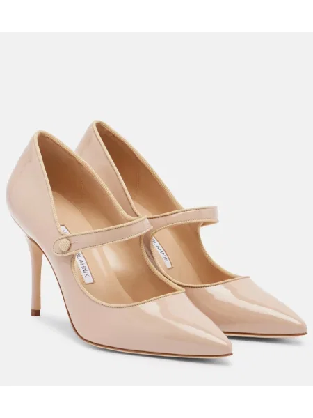 Pantofi cu toc Manolo Blahnik din piele de lac bej