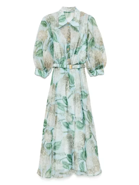 Sukienka midi Nissa z nadrukiem do kolan z organzy niebieska