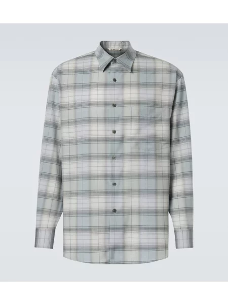 Vlněná kostkovaná košile Auralee modrá