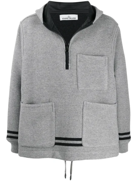 Hanorac cu glugă Stone Island cu strasuri cu buzunare aplicate gri