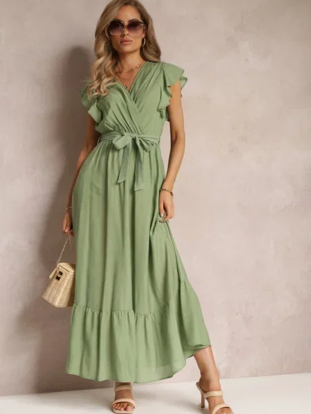 Rochie evazată maxi cu în talie Lavla verde