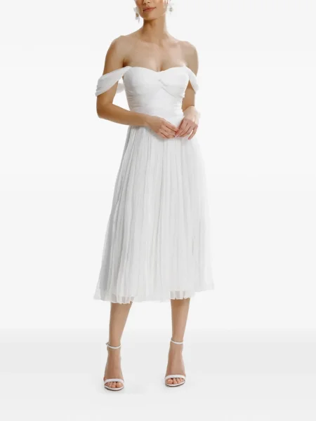 Rochie midi Framboise plisată până la genunchi de costum alb