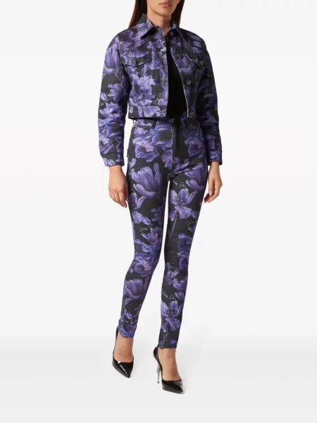 Gėlėtas raštuotas apkirptas džinsinė striukė Philipp Plein juoda