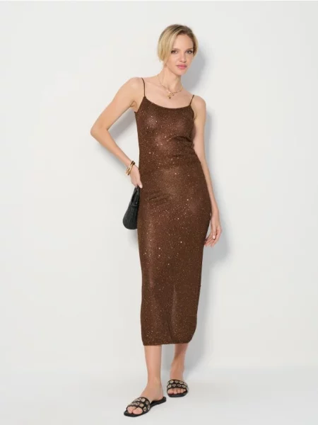 Міді спідниця з паєтками кавовий