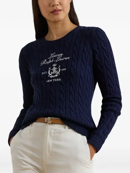 Пуловер Lauren Ralph Lauren с кръгло деколте синьо