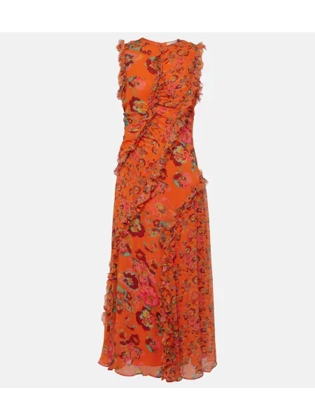 Svilena midi obleka Ulla Johnson z volani