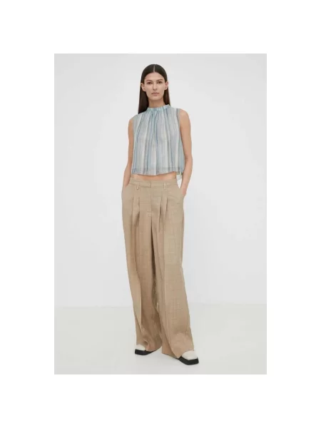 Herskind spodnie Lotus szerokie high waist beżowy