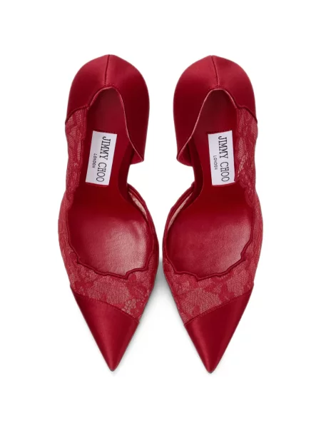 Pantofi cu toc Jimmy Choo din dantelă roșu