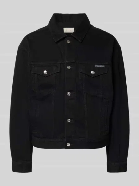 Kurtka jeansowa z na piersi i detalem z logo Calvin Klein Jeans czarna