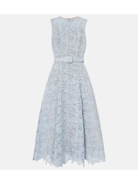 Rochie midi Oscar De La Renta cu model floral din dantelă până la genunchi albastru