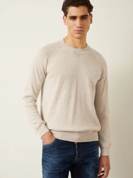 Sweter Z Lnem beige beżowy