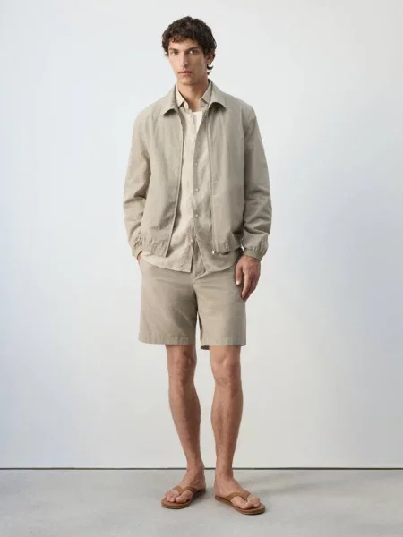 Bermudy slim fit w drobną kratkę Mężczyzna 44 MANGO MAN beżowy
