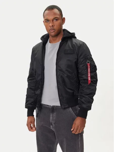 Alpha Industries Bomber jakna Hood Back Print črna