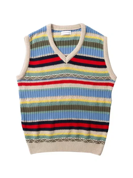 Vestă Edmmond Studios cu dungi cu decolteu în V albastru