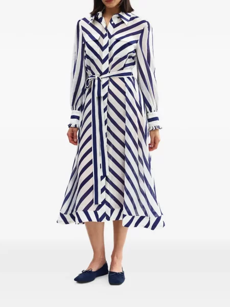 Rochie midi Aston Studio cu dungi cu volane albastru