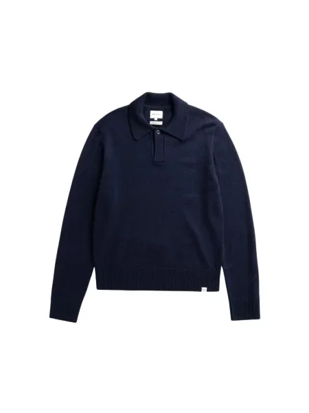 Koszulka polo Norse Projects wełniana niebieska