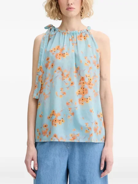 Top Marc O'polo cu model floral cu imagine cu legături albastru