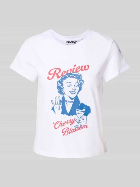 T-shirt z nadrukiem z logo Review biała