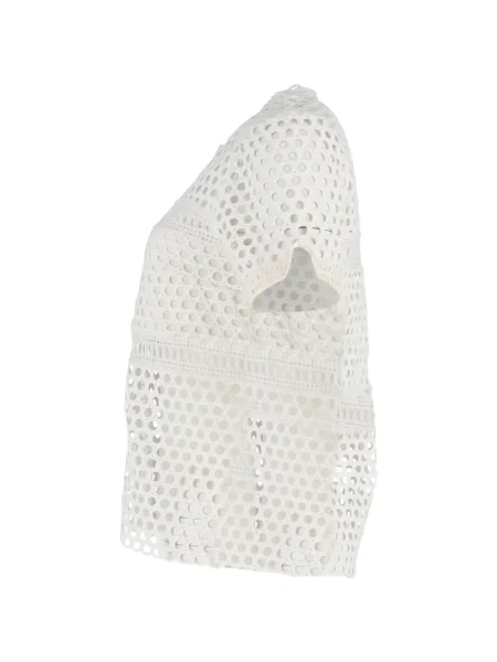 Bluză Self-portrait cu decolteu rotund din dantelă alb