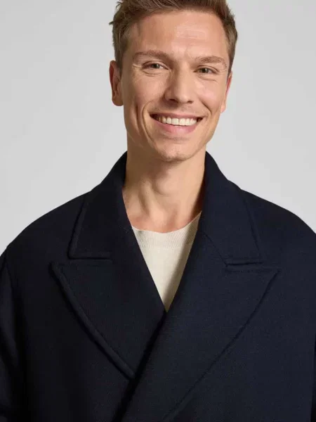 Płaszcz o kroju relaxed fit z mieszanki wełny model ‘SIMON’ Selected Homme granatowy