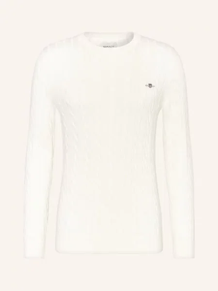 Sweter z dzianiny z wyhaftowanym logo Gant granatowy
