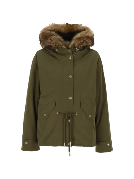 Geacă parka Moncler din piele de oaie verde