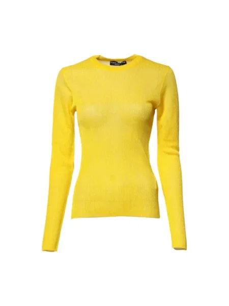 Sweter Dolce And Gabbana z długim rękawem z okrągłym dekoltem żółty