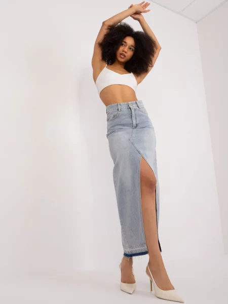 Fustă din denim May By Shining Star cu talie înaltă albastru