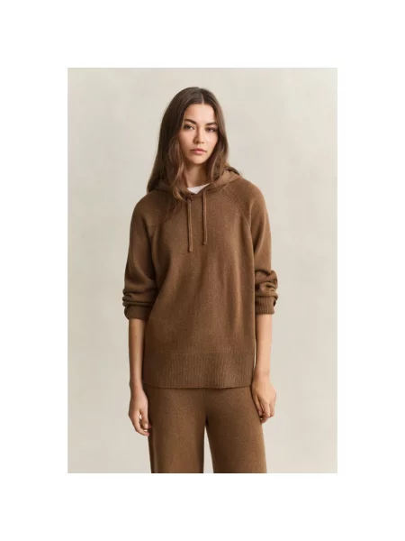 Bluza z kapturem Gant wełniana z kapturem brązowa