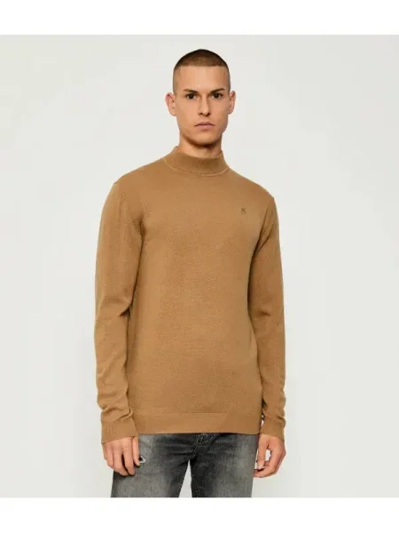 Pulover Karl Lagerfeld de lână cu guler înalt bej