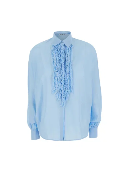 Koszula Sosue z dekoltem w serek z falbankami niebieska