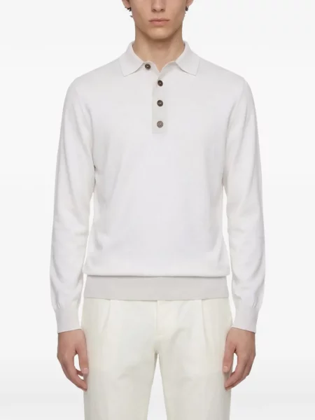 Lung tricou polo Eleventy alb