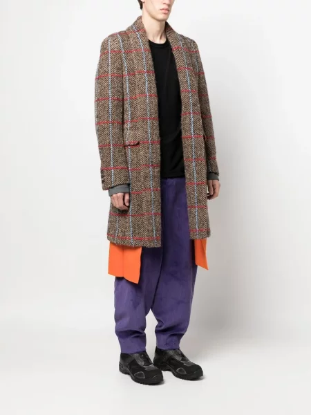 Палто Comme Des Garçons Homme Plus от туид с десен рибена кост кафяво