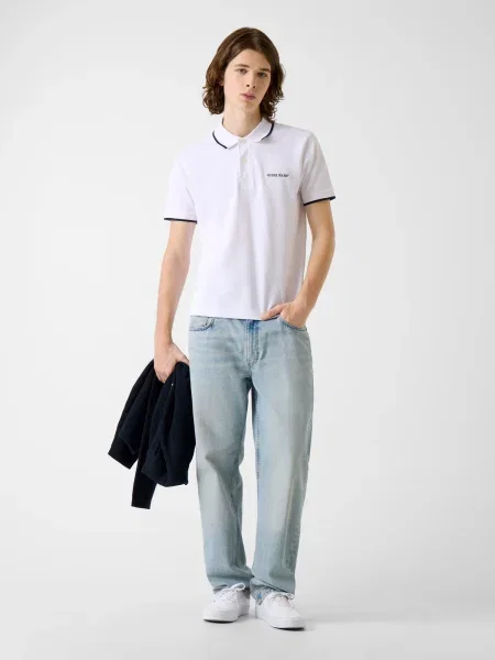 GUESS JEANS Tričko námornícka modrá biela