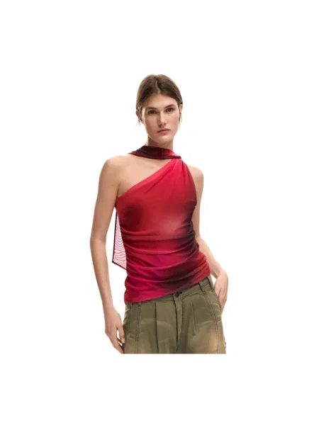 Top Desigual na jednym ramieniu czerwony