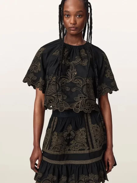 AllSaints top pentru femei cu vâscoză MIRIAM EMB negru