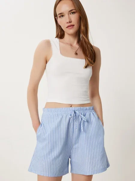 Happiness İstanbul Pantaloni azuriu alb